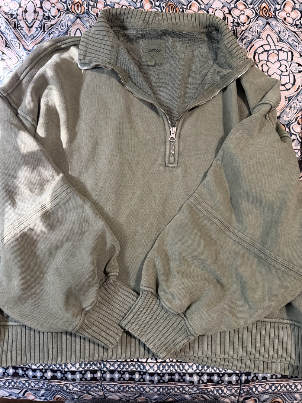 aerie Olive Green Half-Zip Pullover Sweater